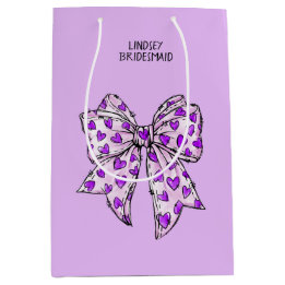 Sac Cadeau Moyen Aquarelle Coquette Coeur Bow pourpre et lavande