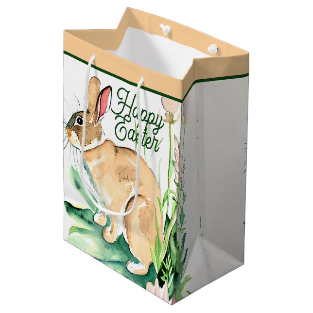 Sac Cadeau Moyen Aquarelle coutume lapin Pâques (Devant Angle)