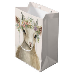 Sac Cadeau Moyen Aquarelle de chèvre d'animal mou