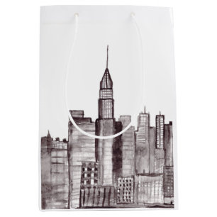 Sac Cadeau Moyen Aquarelle de la ville de New York Manhattan