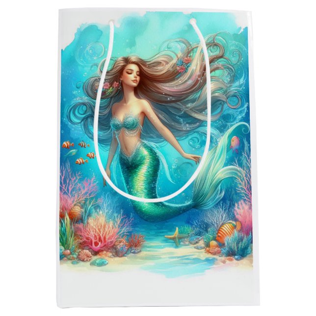 Sac Cadeau Moyen Aquarelle de sirène (Devant)