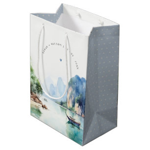 Sac Cadeau Moyen Aquarelle douce Côte Thaïlande Mariage marin