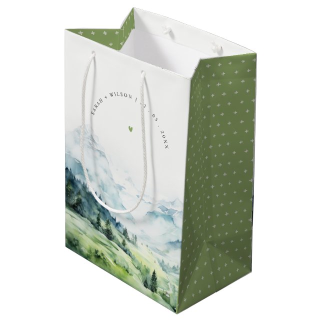 Sac Cadeau Moyen Aquarelle douce Mariage paysage de montagne de nei (Dos Angle)