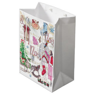 Sac Cadeau Moyen Aquarelle Élégante fée de Noël