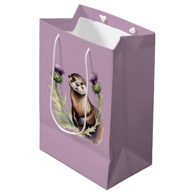 Sac Cadeau Moyen Aquarelle et chardons (Devant Angle)
