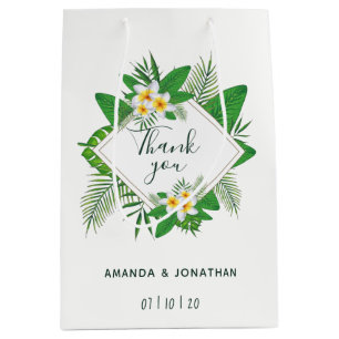 Sac Cadeau Moyen Aquarelle feuillage tropical Mariage Invité Faveur
