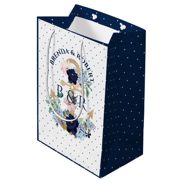 Sac Cadeau Moyen Aquarelle fleurie ancre de bateau nautique (Dos Angle)