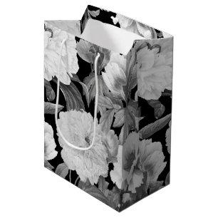 Sac Cadeau Moyen Aquarelle florale Black & White Peonies