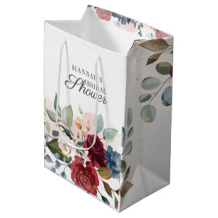 Sac Cadeau Moyen Aquarelle florale Burgundy Blush Fête des mariées