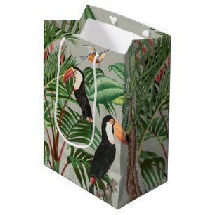 Sac Cadeau Moyen Aquarelle Forêt tropicale et Oiseaux du Toucan