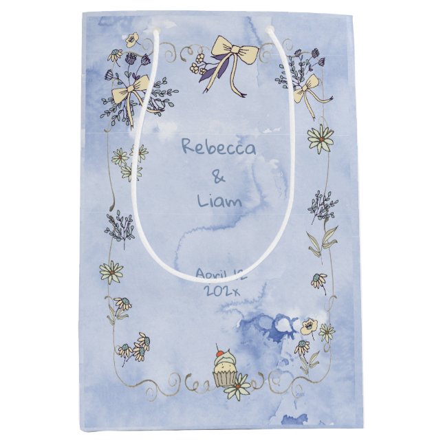 Sac Cadeau Moyen Aquarelle frontière Coquette (Devant)