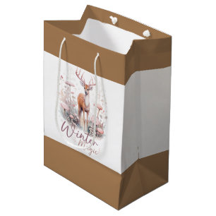 Sac Cadeau Moyen Aquarelle Hiver Magique Cerf