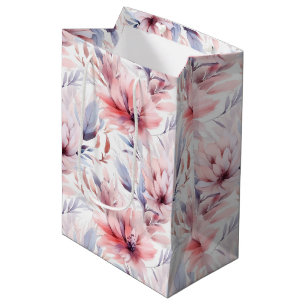 Sac Cadeau Moyen Aquarelle Lavande rose Pastel Fleurs Printemps