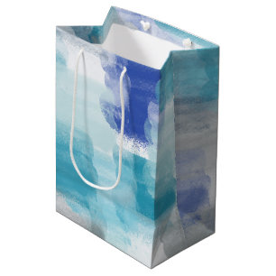 Sac Cadeau Moyen Aquarelle moderne turquoise et gris Art Abstrait