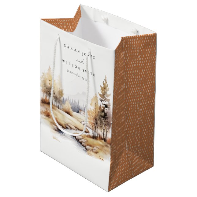Sac Cadeau Moyen Aquarelle Muet Automne Mariage paysage Automne (Devant Angle)