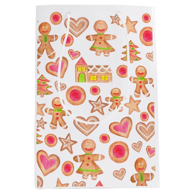 Sac Cadeau Moyen aquarelle pain d'épices de Noël cookies (Devant)