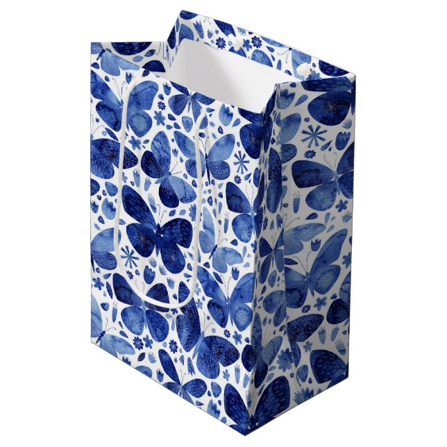 Sac Cadeau Moyen Aquarelle papillon bleu (Devant Angle)