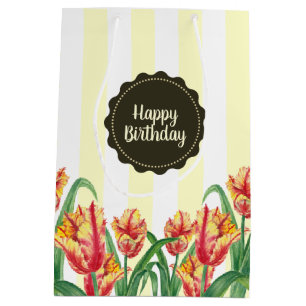 Sac Cadeau Moyen Aquarelle Parrot Jaune Tulipes Art Floral