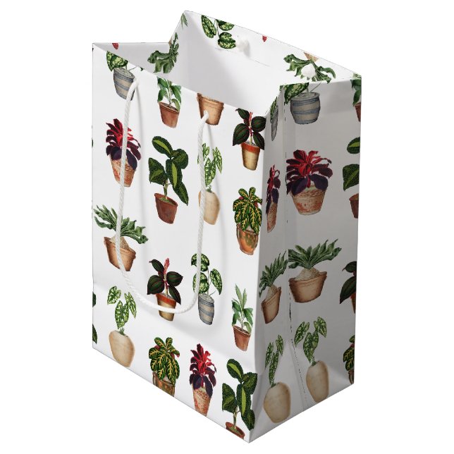 Sac Cadeau Moyen Aquarelle Pots Plante Motif Pots en terre cuite (Devant Angle)