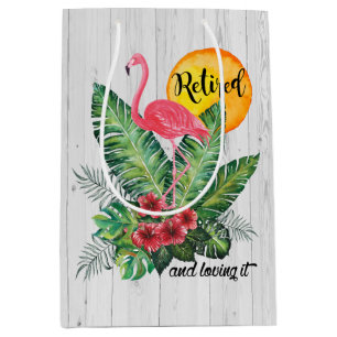 Sac Cadeau Moyen Aquarelle retirée de Flamant rose