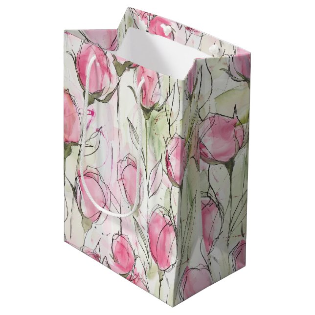 Sac Cadeau Moyen Aquarelle rose pâle (Devant Angle)