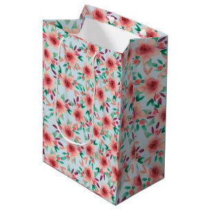 Sac Cadeau Moyen Aquarelle rose pâle Motif Floral