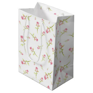 Sac Cadeau Moyen Aquarelle rose Roses Rouges Peint à la main