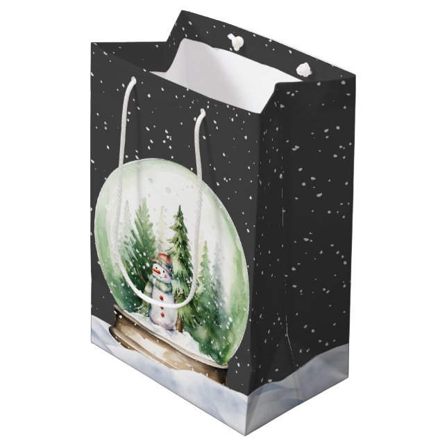 Sac Cadeau Moyen Aquarelle Snowman dans le Globe des neiges (Devant Angle)
