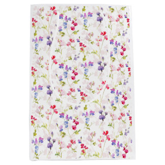Sac Cadeau Moyen Aquarelle Sweet Peas joliment fleuri