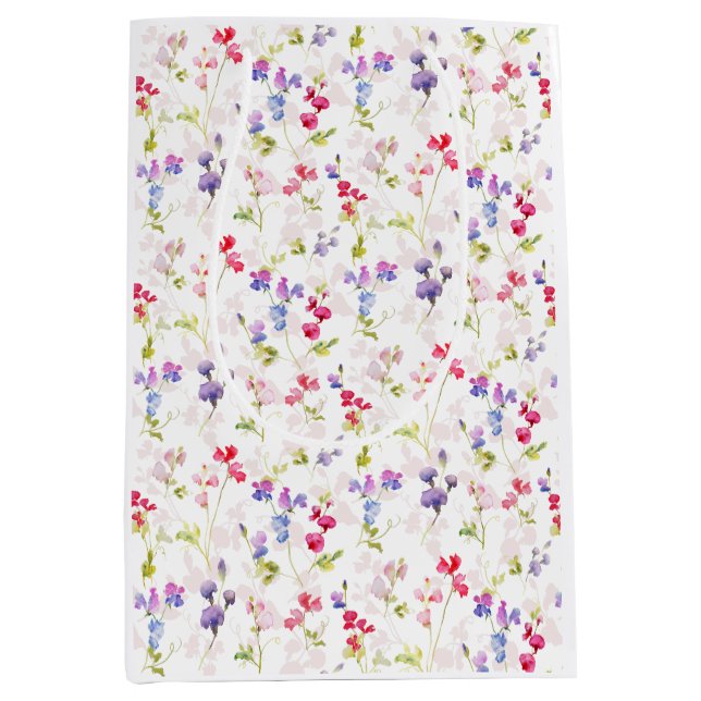 Sac Cadeau Moyen Aquarelle Sweet Peas joliment fleuri (Devant)