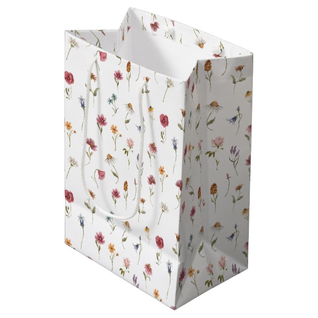 Sac Cadeau Moyen Aquarelle thème Fleur sauvage motif floral (Devant Angle)