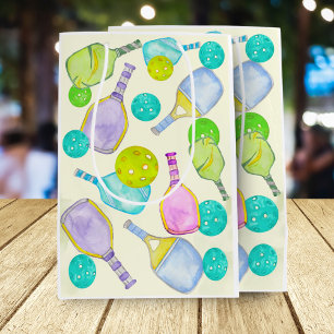 Sac Cadeau Moyen Aquarelle Thème Pickleball Sports Anniversaire