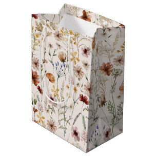 Sac Cadeau Moyen Aquarelle Tiny Bloom Boho Motif Floral
