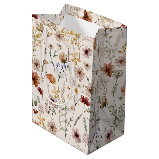 Sac Cadeau Moyen Aquarelle Tiny Bloom Boho Motif Floral (Dos Angle)
