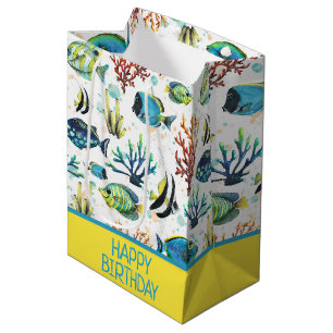 Sac Cadeau Moyen Aquarelle Tropical Fish Personnalisé
