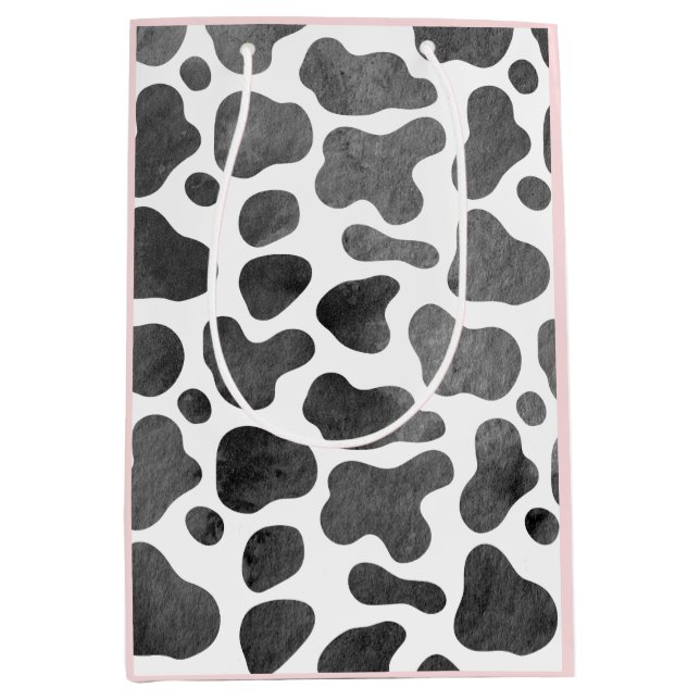 Sac Cadeau Moyen Aquarelle Vache imprimé Pink Medium Cadeau (Devant)