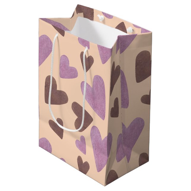 Sac Cadeau Moyen Aquarelle Valentines jour Chocolat Coeurs roses (Devant Angle)