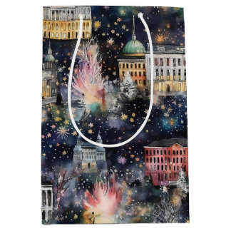 Sac Cadeau Moyen Aquarelles de Noël et Nouvel An de Washington DC