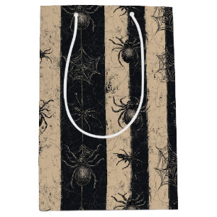Sac Cadeau Moyen Araignée gothique et Motif d'Halloween rayé sur le