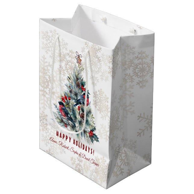 Sac Cadeau Moyen Arbre de Noël Berries voeux de vacances Monogramme (Devant Angle)