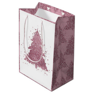 Sac Cadeau Moyen Arbre de Noël élégant   Dusty Mauve Pink Splatter