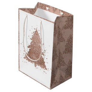 Sac Cadeau Moyen Arbre de Noël   Glam Rose Gold Luxurious