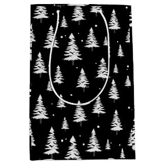 Sac Cadeau Moyen Arbre de Noël noir et blanc