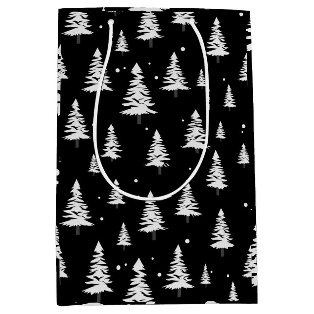 Sac Cadeau Moyen Arbre de Noël noir et blanc (Devant)