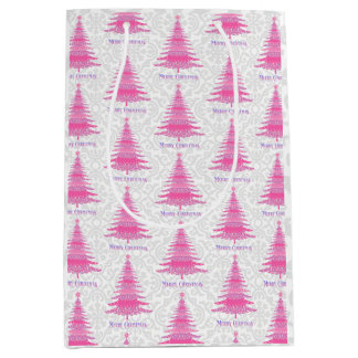 Sac Cadeau Moyen Arbre de Noël rose élégant