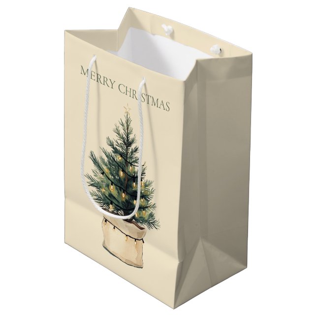 Sac Cadeau Moyen Arbre de Noël rustique minimal (Devant Angle)