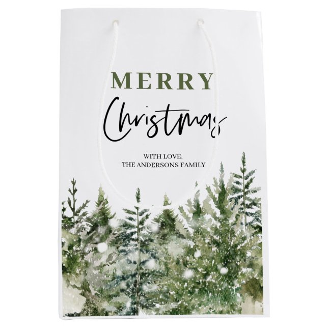 Sac Cadeau Moyen Arbre vert de Noël | Joyeux Noël (Devant)