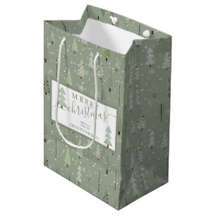 Sac Cadeau Moyen Arbres de Noël modernes MERRY CHRISTMAS Script Sag