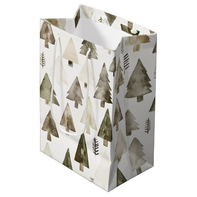 Sac Cadeau Moyen Arbres de Noël vert olive (Devant Angle)