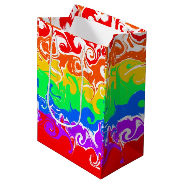 Sac Cadeau Moyen Arc en ciel Fluide Art Anniversaire (Devant Angle)